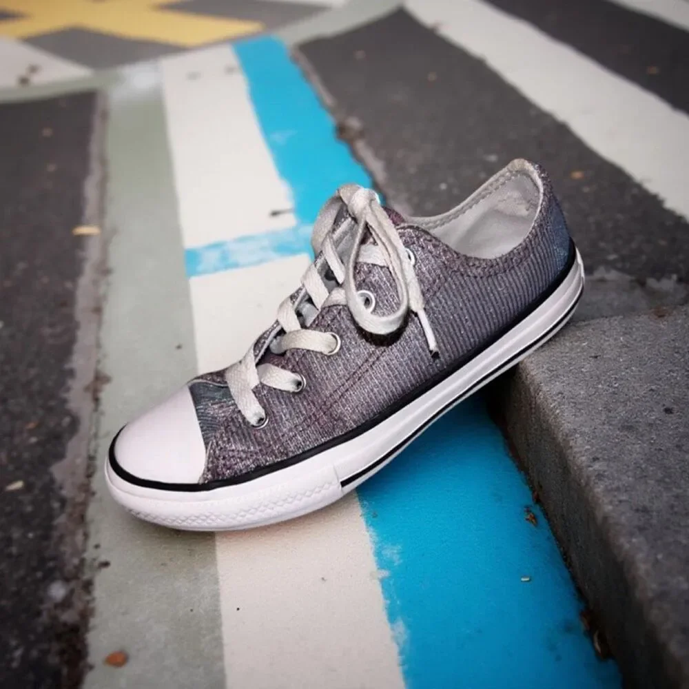 Little Kid Converse CTAS Space Star Ox Silver Glitter Sparkle SNEAKERS Size 13.5